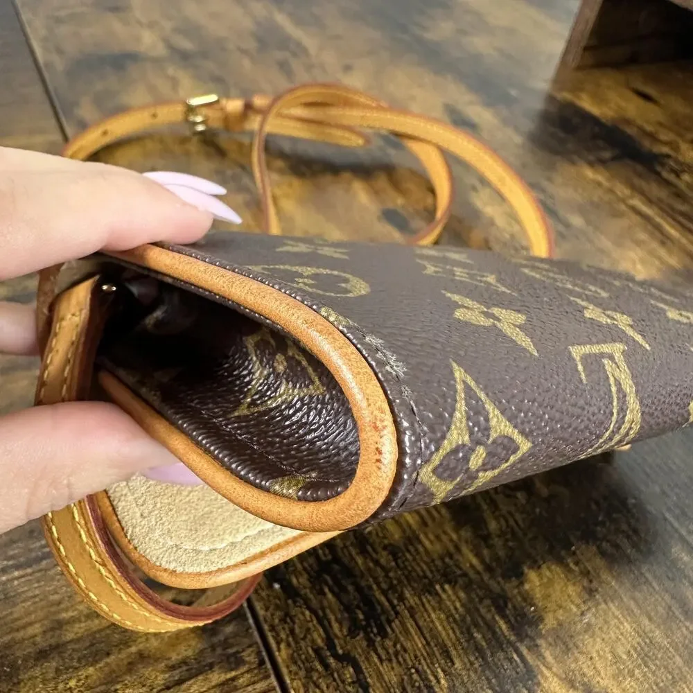 Louis Vuitton Vintage Twin Pochette Crossbody Bag Small Brown Monogram Canvas